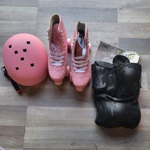 Brand new! Pink Floral Roller Skates - includes knee pads and helmet!